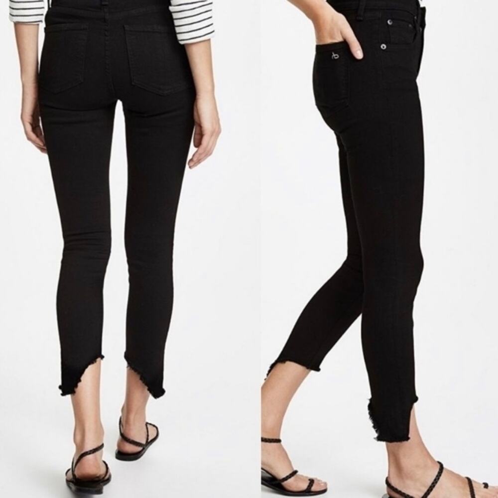 Rag & Bone 10 Inch Capri Jean Distressed Raw Hem Black Size 28